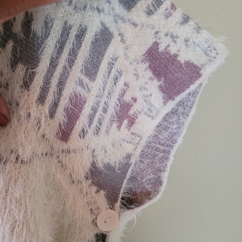 Yaira purple, gray, and cream poncho/cardigan. Eyelash knit Acrylic Blen… - Picture 7 of 9